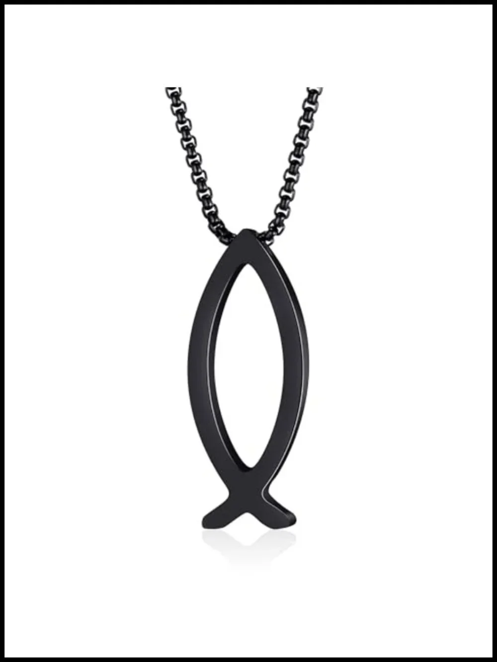 Stainless Steel Ichthys Fish Pendant Necklace Christian Jewelry 24 Inch Chain